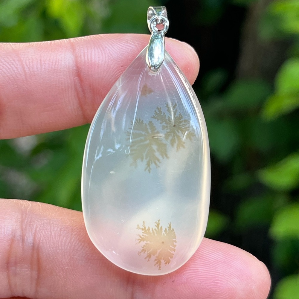 Sterling silver clear dendritic flower agate pendant 1280